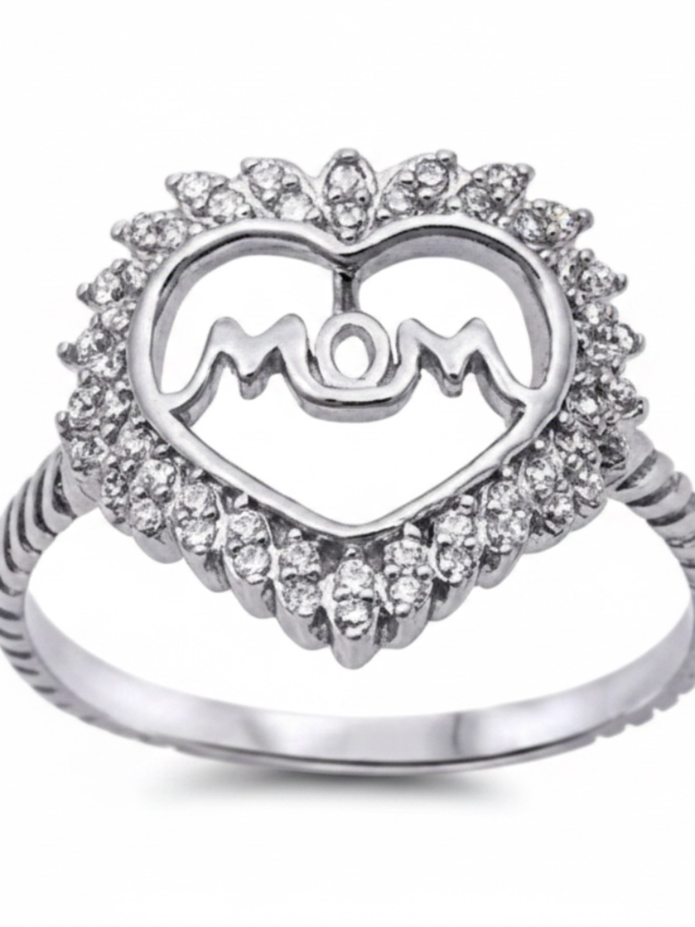 Womens Sterling Silver .925 Mom Zirconia Studded Ring Size 6